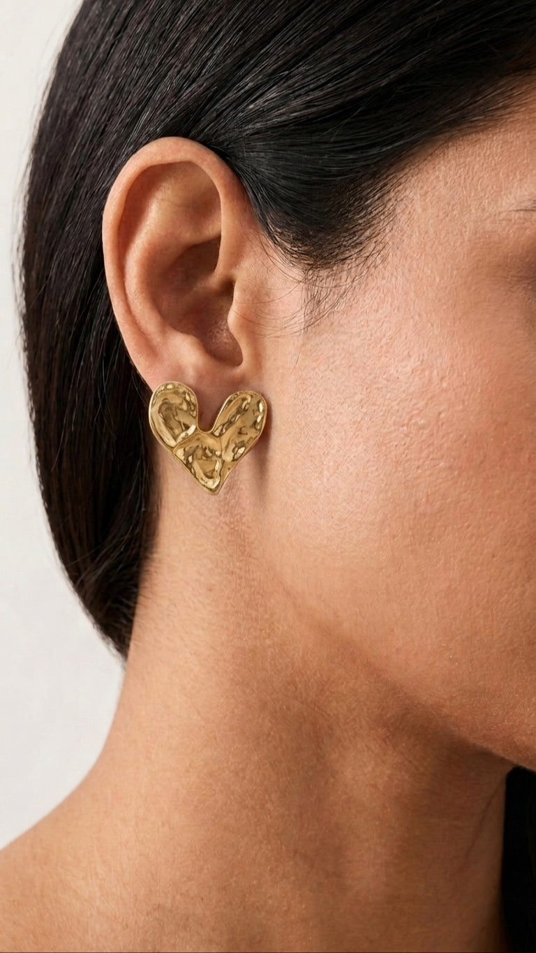 Textured Heart 18K Gold Plated Earrings