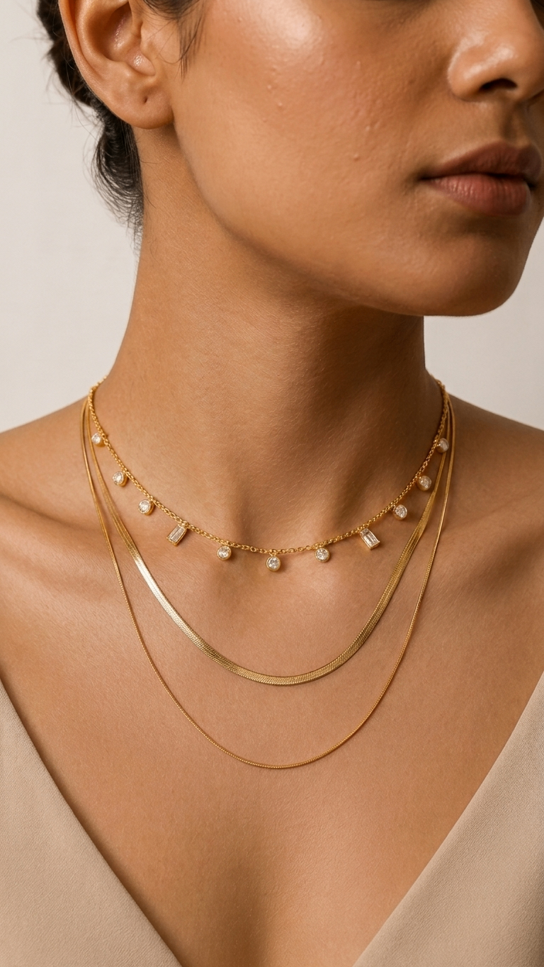 Opulent White Stone Set 18k Gold plated necklace
