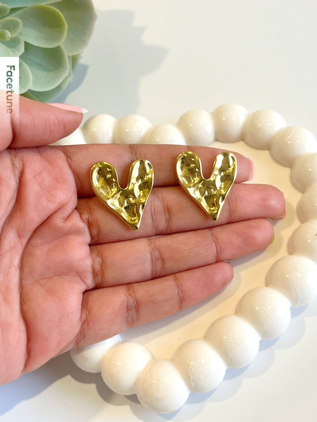 Textured Heart 18K Gold Plated Earrings