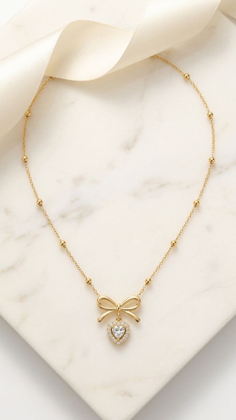 Petite Sparkle Bow 18K Gold Plated Necklace