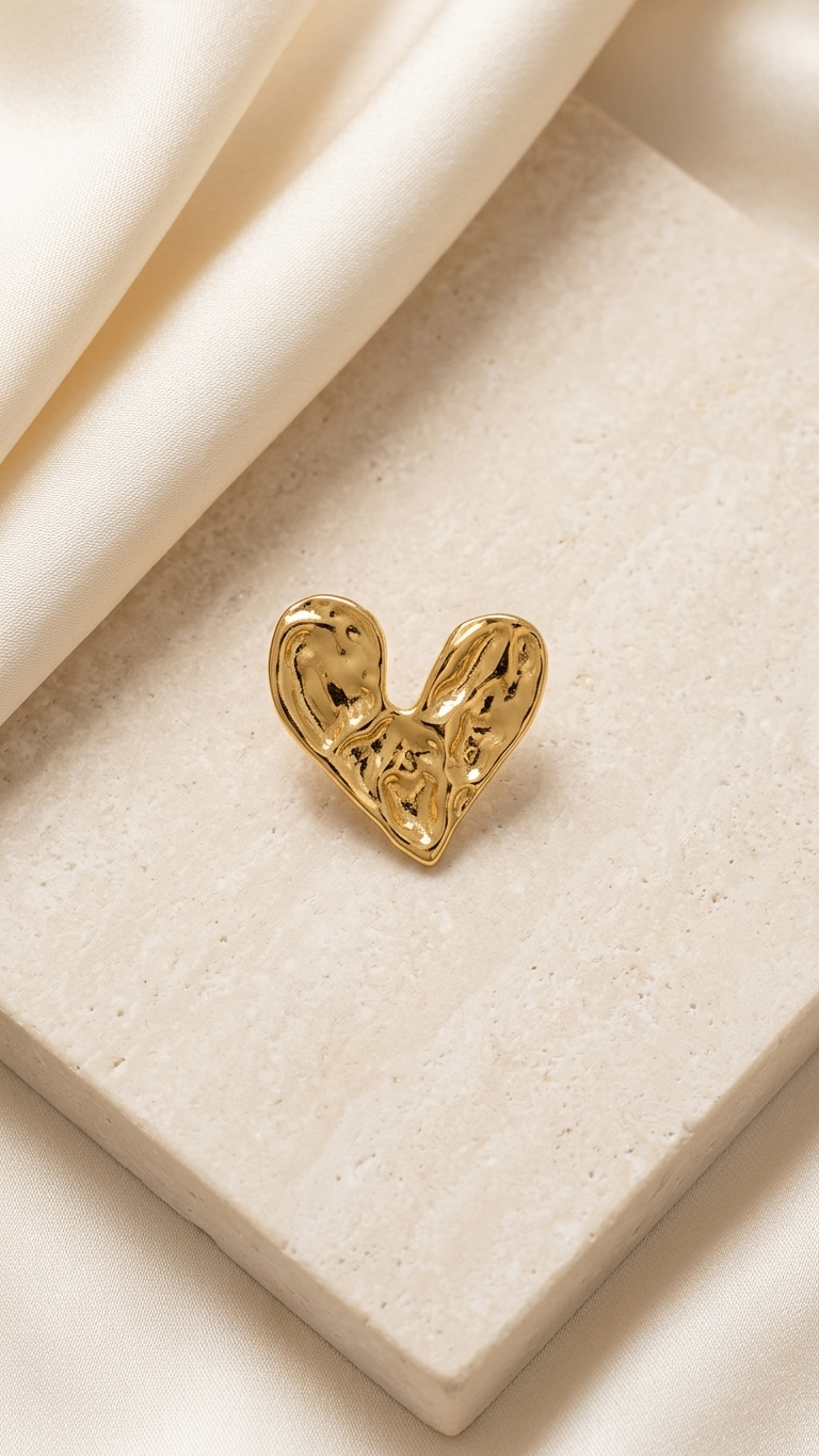 Textured Heart 18K Gold Plated Earrings