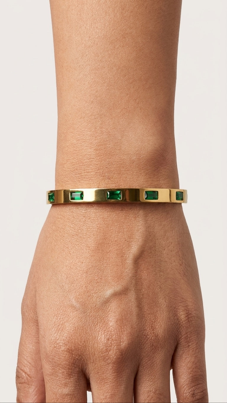 Green Studded 18K Gold Plated Kadha Bracelet