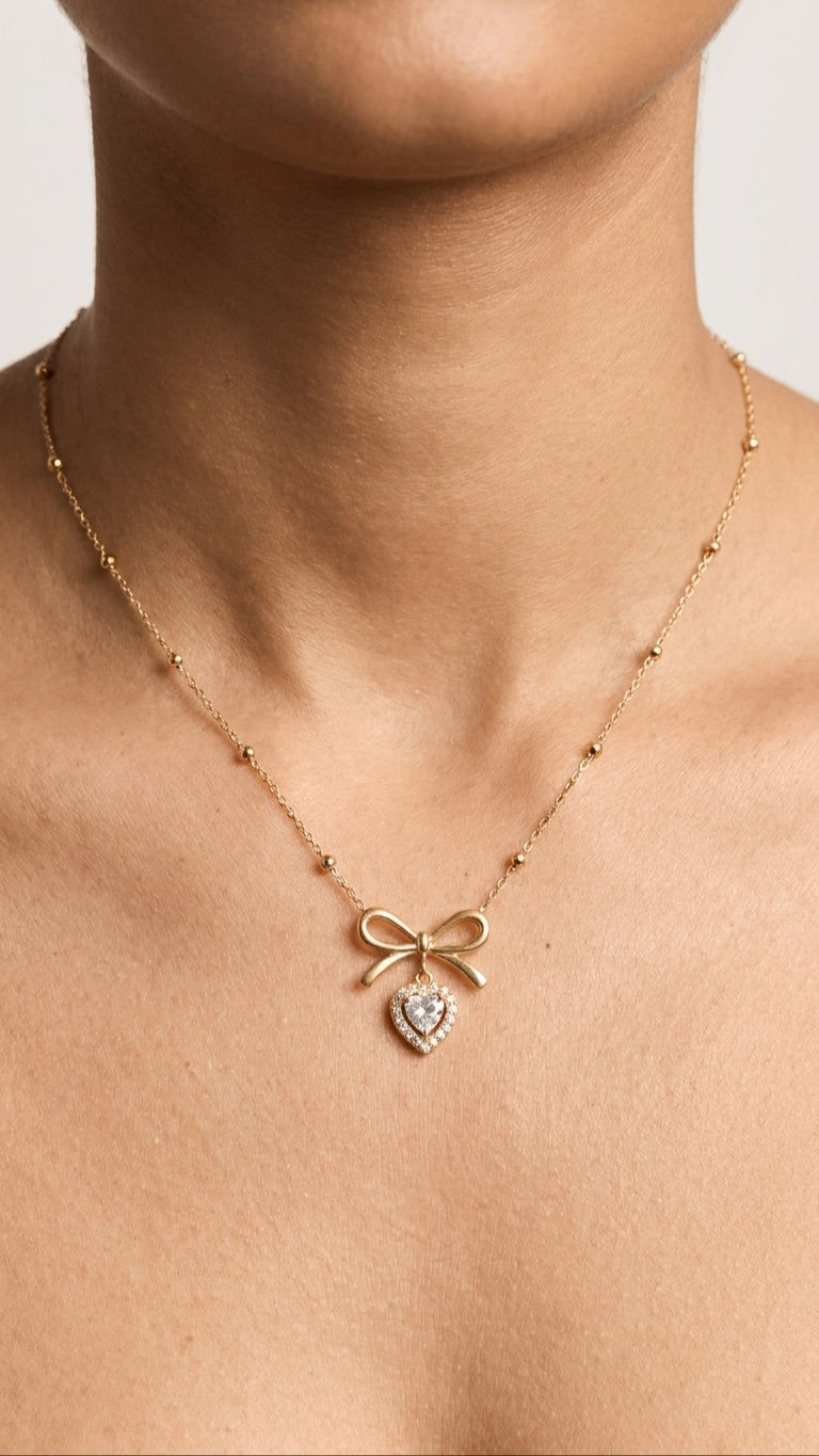 Petite Sparkle Bow 18K Gold Plated Necklace