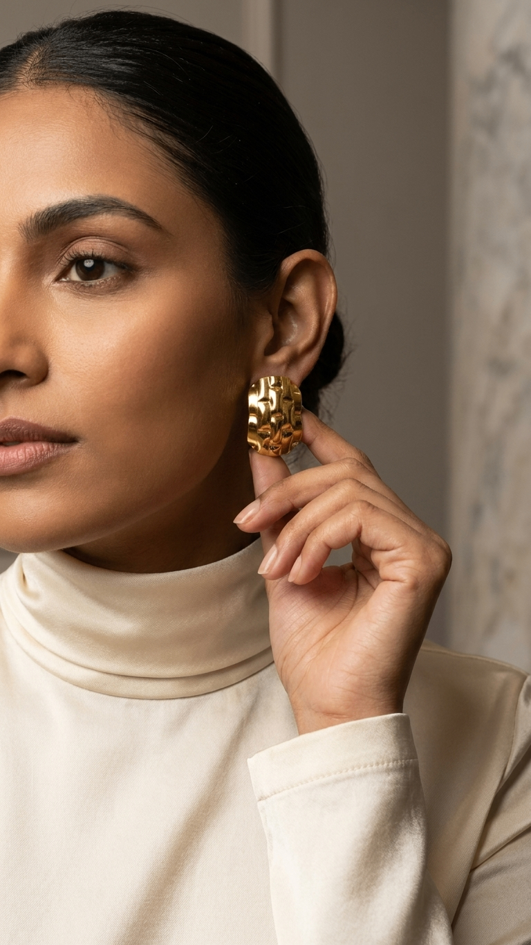 Grid 18k gold plated statement Earring