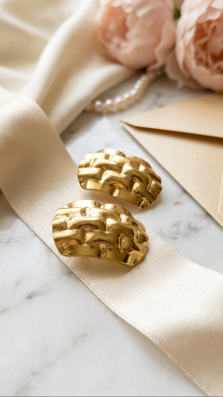 Grid 18k gold plated statement Earring