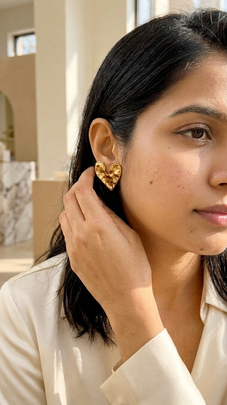 Textured Heart 18K Gold Plated Earrings