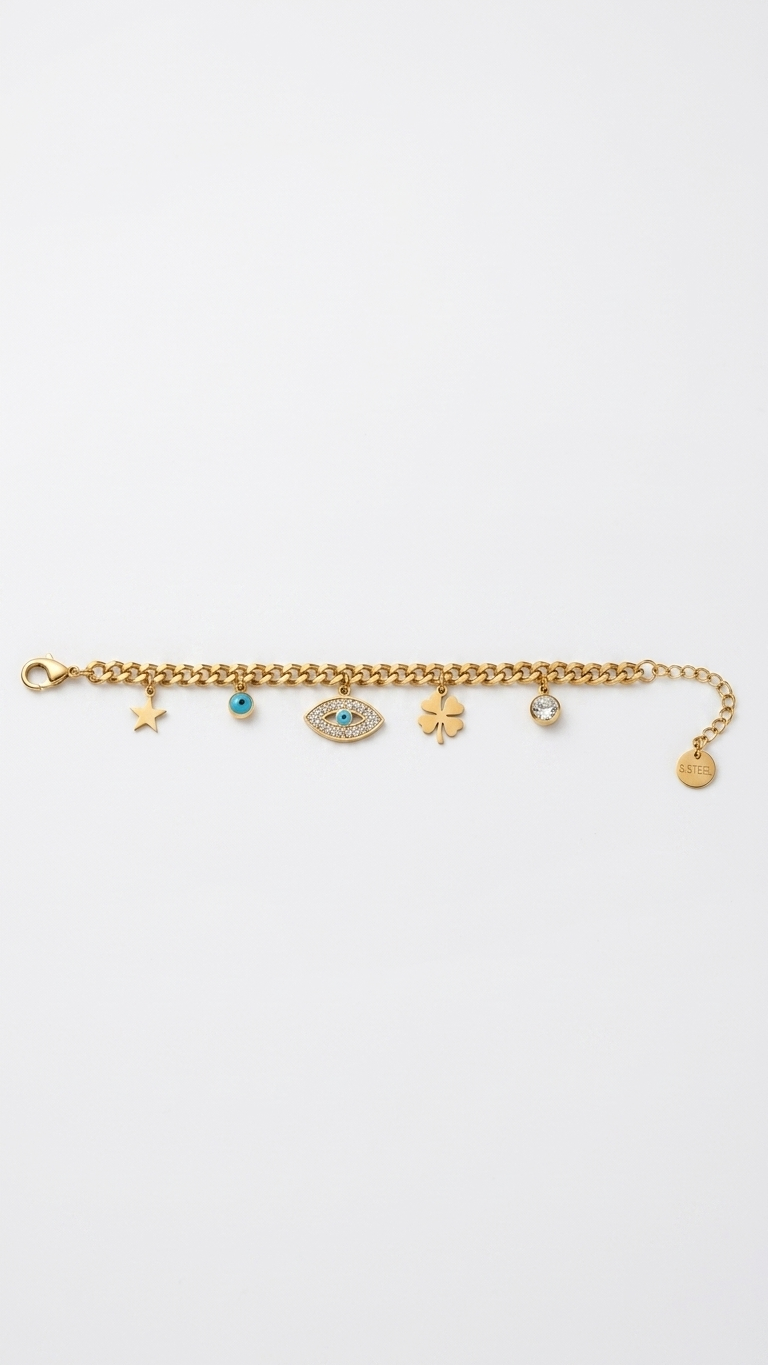 Evileye Charm 18K Gold Plated Bracelet