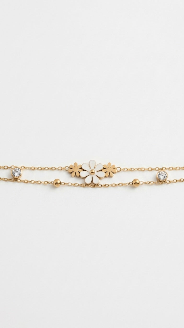 Flower Charm 18K Gold Plated Bracelet