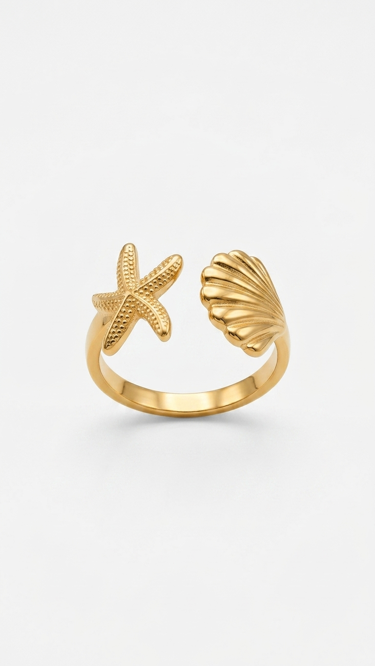Star Shell Ring 18K Gold Colour Plated