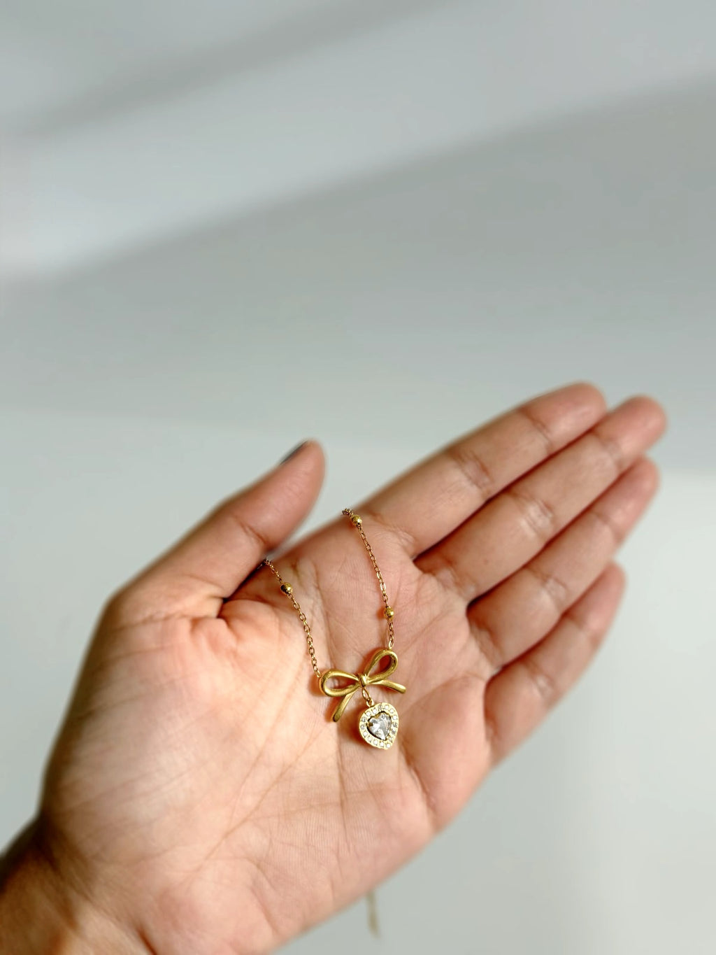 Petite Sparkle Bow 18K Gold Plated Necklace