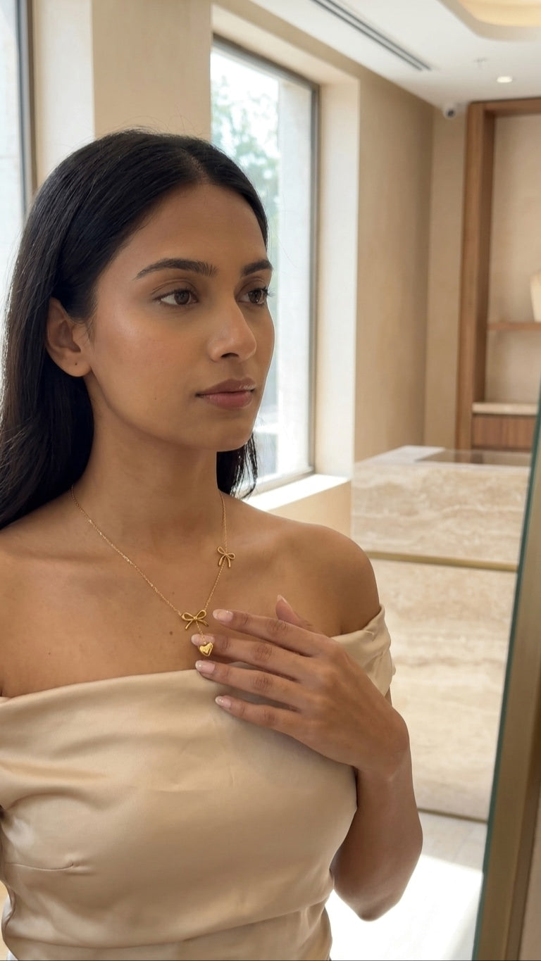 Evelyn Double Bow 18k Gold Plated Necklace