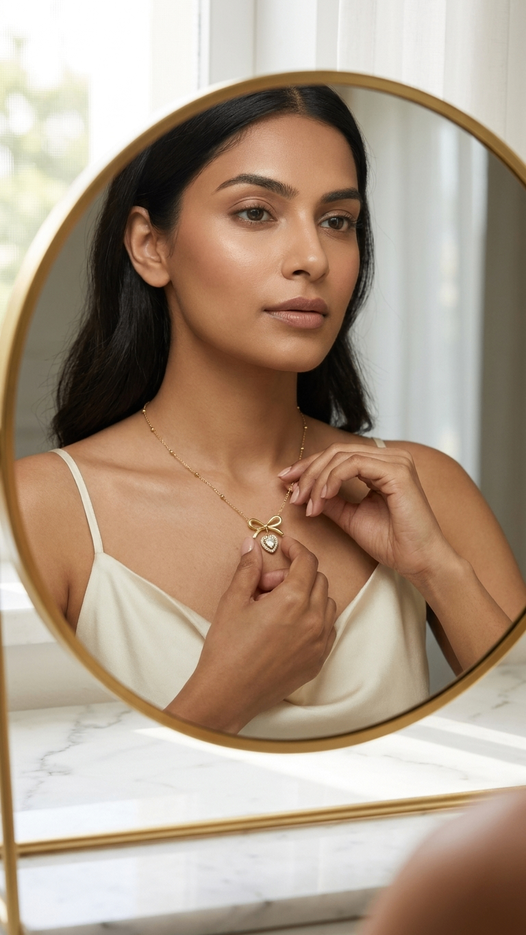 Petite Sparkle Bow 18K Gold Plated Necklace