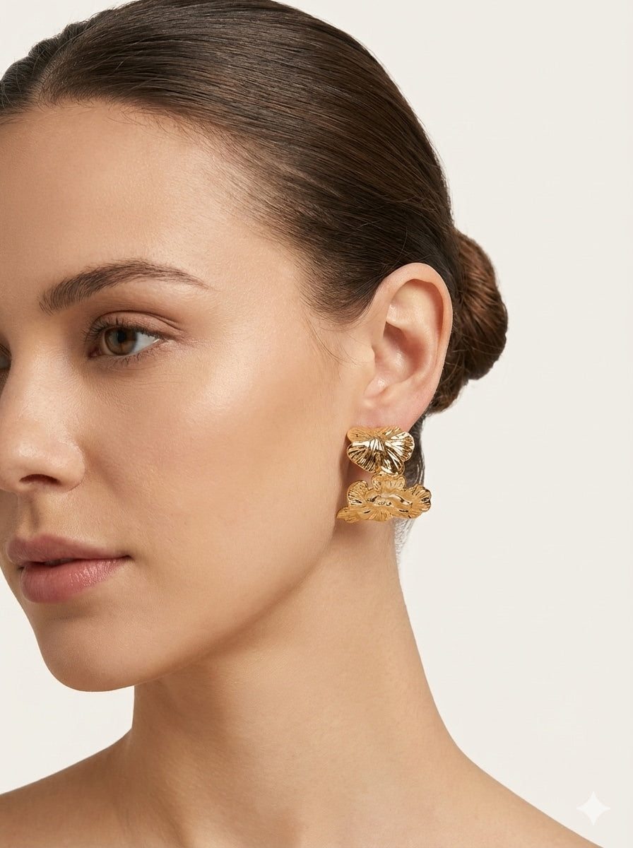 Floral ring 18K Gold Plated earrings