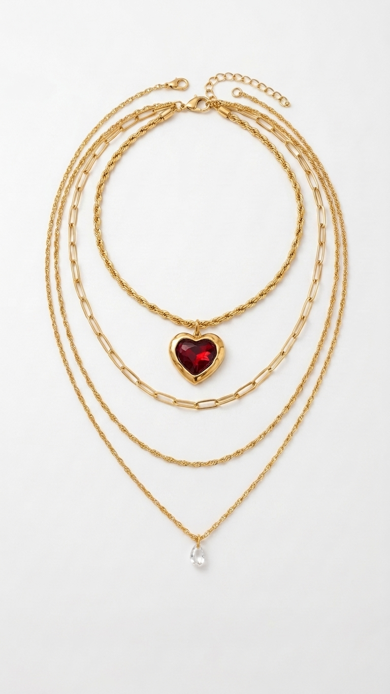 Scarlet Rose  4 layered Necklace