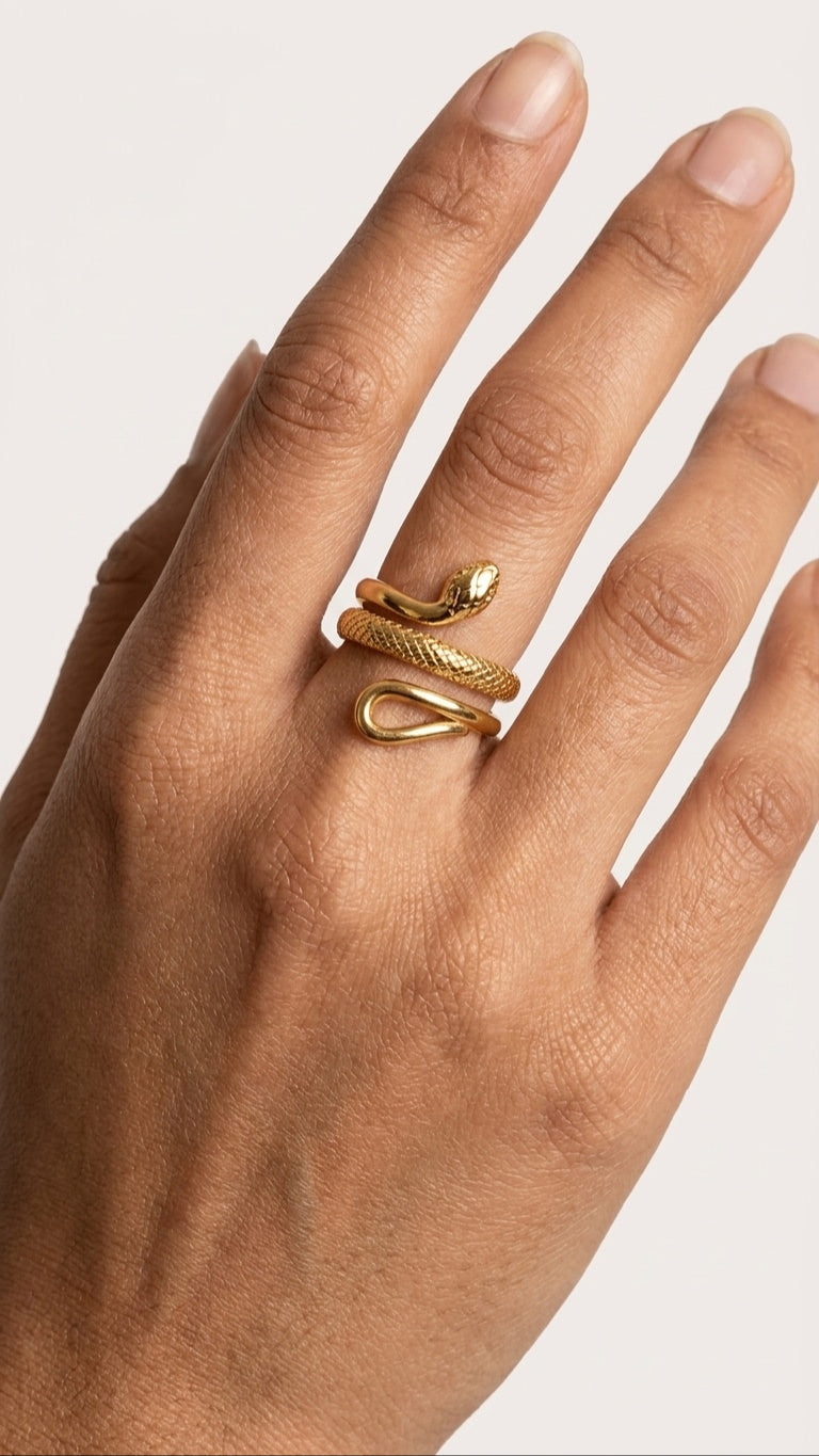 Textured Serpent Ring 18K Gold Plated