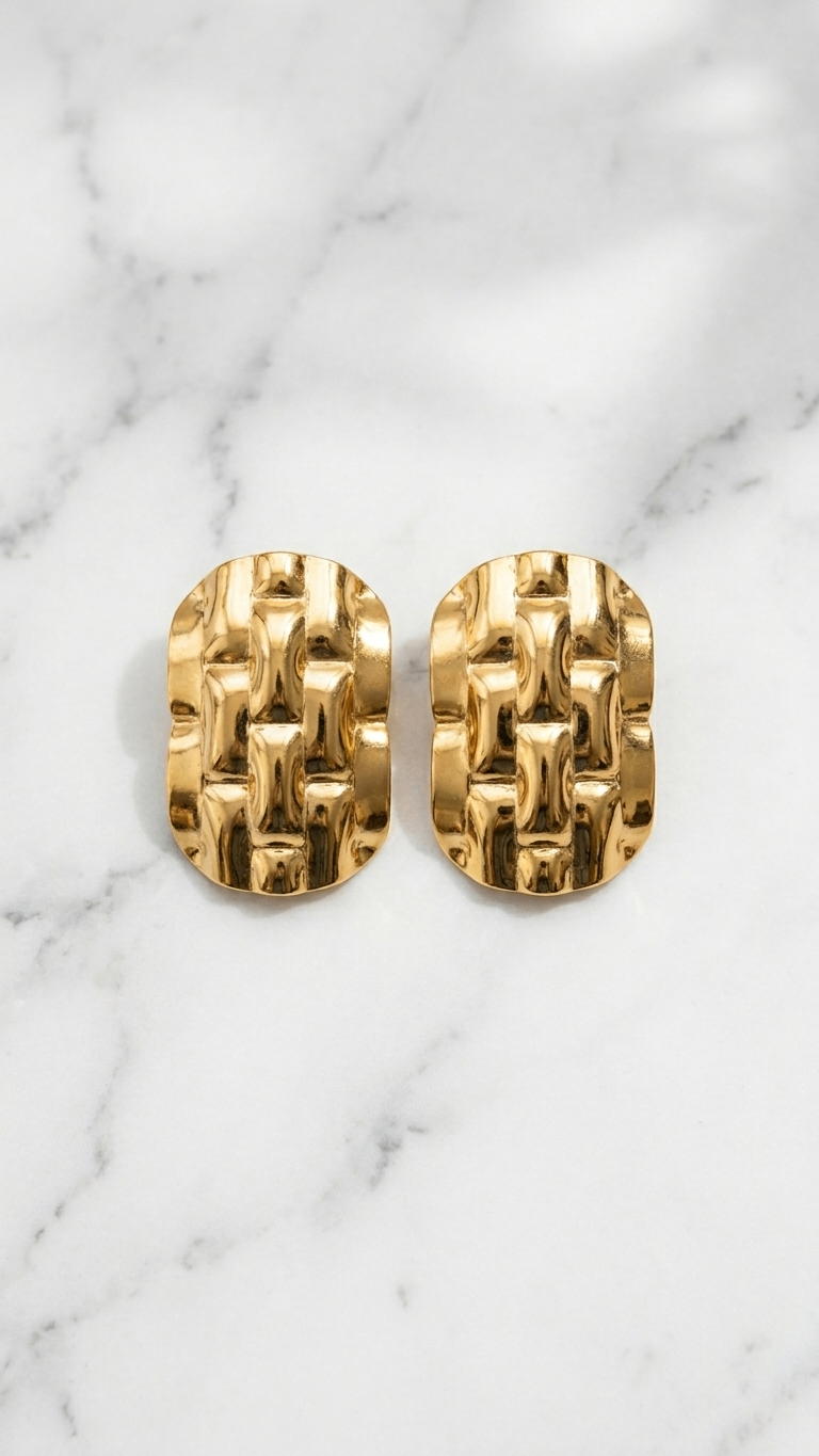 Grid 18k gold plated statement Earring