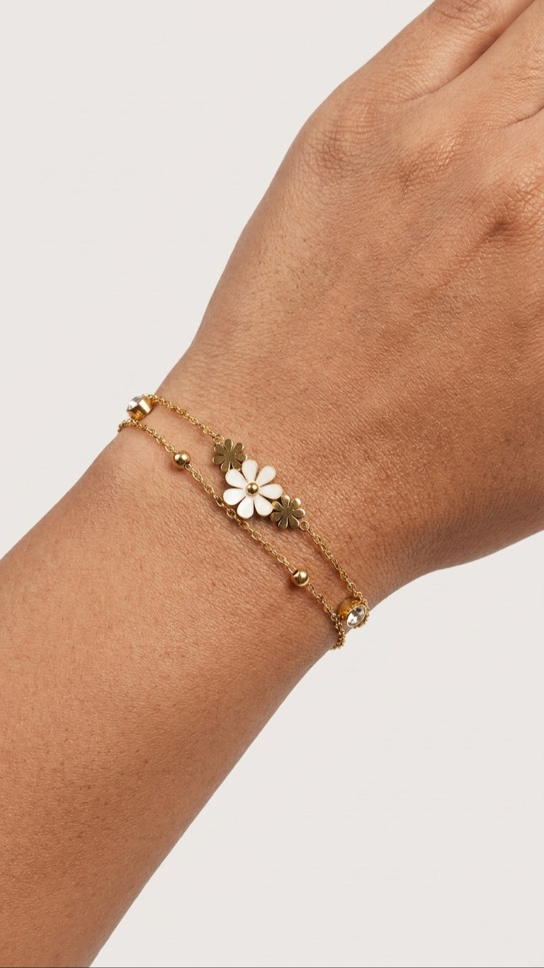 Flower Charm 18K Gold Plated Bracelet
