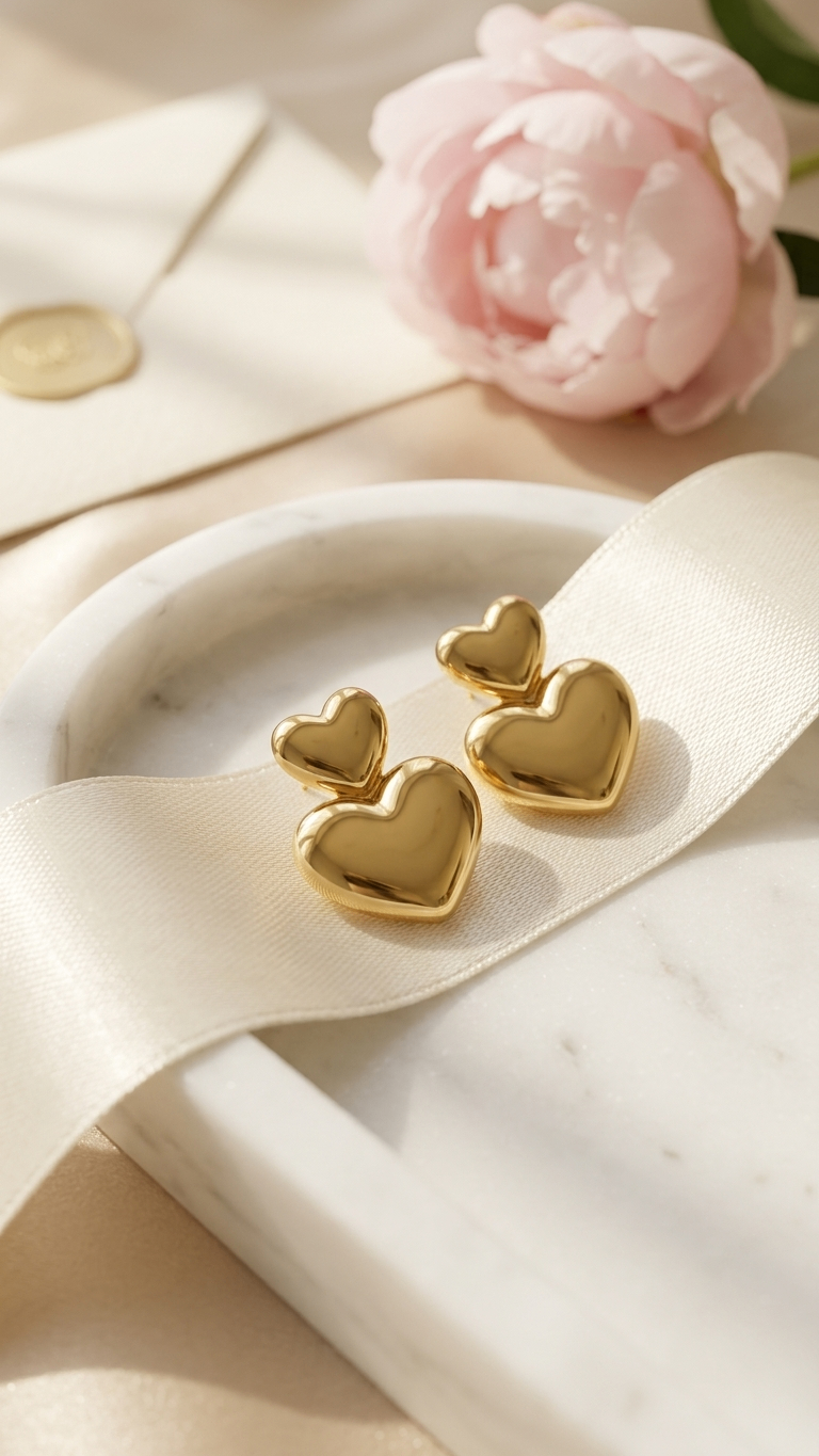 Twin Hearts 18K Gold Plated Earrings