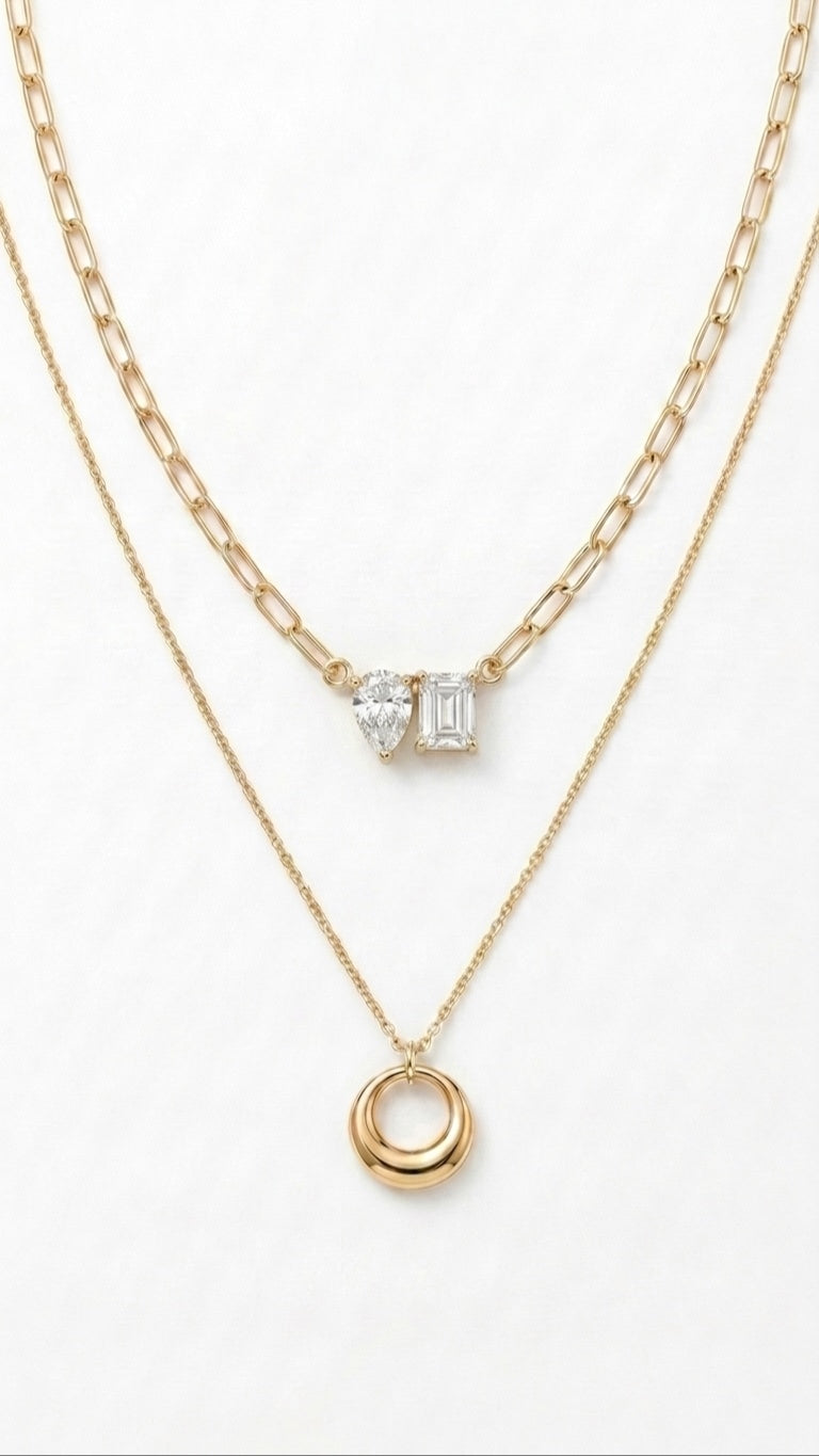 Duo Charm 18K Gold Plated Necklace