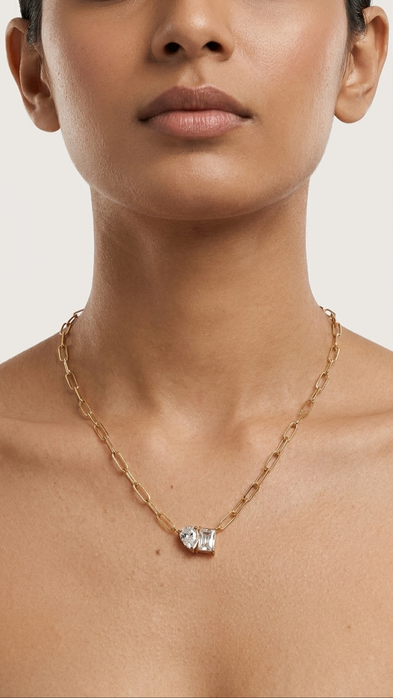 Gemini Stone 18K Gold Plated Necklace