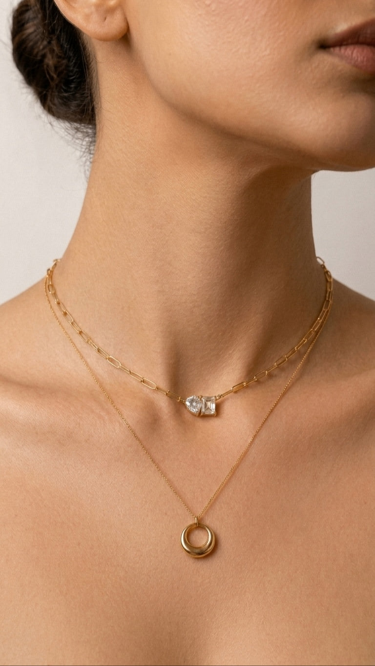 Duo Charm 18K Gold Plated Necklace