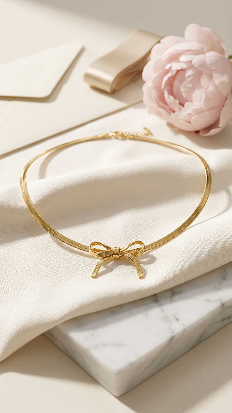 Minimal bow 18k gold plated Necklace