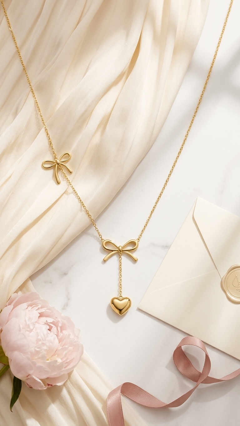 Evelyn Double Bow 18k Gold Plated Necklace