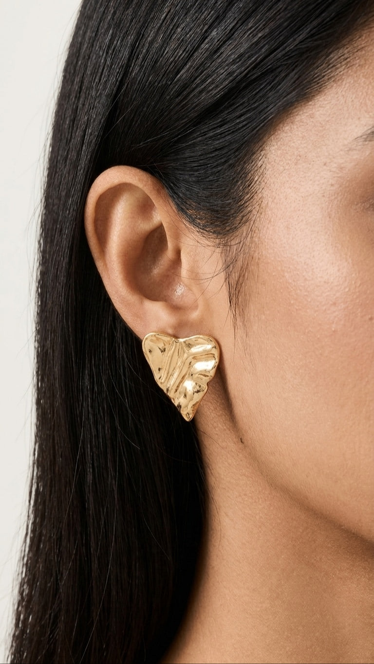 Bold Heart Statement 18K Gold Plated Earrings